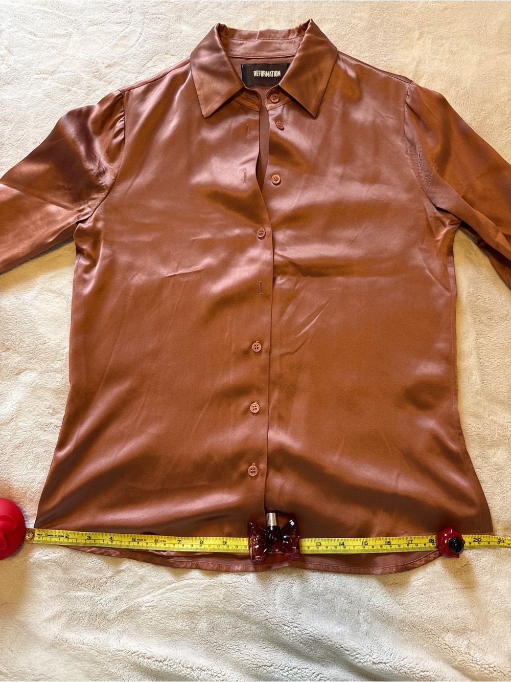 Reformation 100% Silk Pink Rust Button Up Top, XS (Many flaws see pics) - Picture 12 of 15